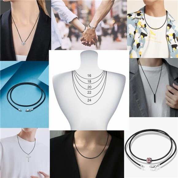 Genuine Black Leather Necklace Cord for Women Men, Sterling Silver Clasp - Picture 5 of 7